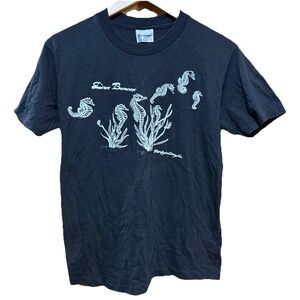 Vintage 80s Sea Horse T-Shirt Men's Black Dive Bonaire Single Stitch Medium‎ EVC